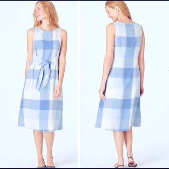 J.Jill Love Linen Gingham Midi Sheath Dress - EUC - Preppy Plaid Check Dress - Picture 1 of 7